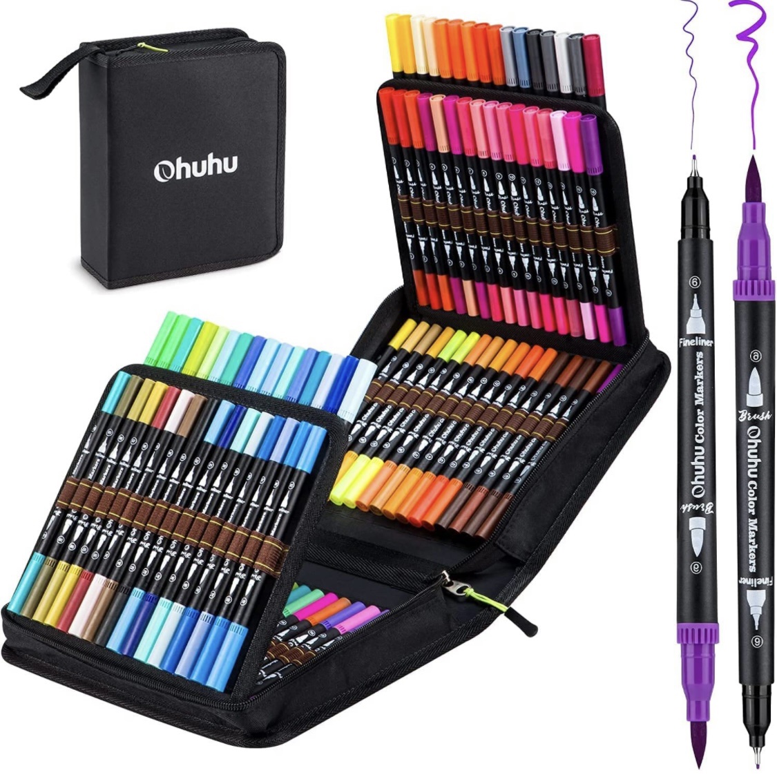 Ohuhu 120 colors water based marker set - Brush & Fineliner artlantis