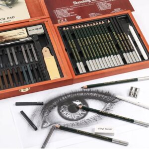 Kalour 58 pcs sketching and charcoal set in wooden box