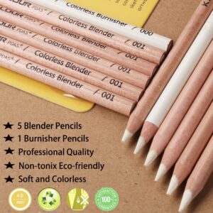 Kalour 5pcs Colorless Blender Pencil and 1 Colorless Burnisher Pencil set