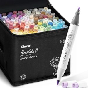 Ohuhu Alcohol Markers Set, 104-color + 1 Blender Brush & Fine