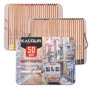 KALOUR 50pcs Soft Pastel Colored Pencils in Tin Box