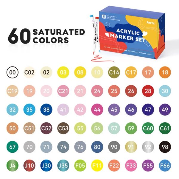 Arrtx 60 Regular Colors Acrylic Marker Brush Tip - Image 3
