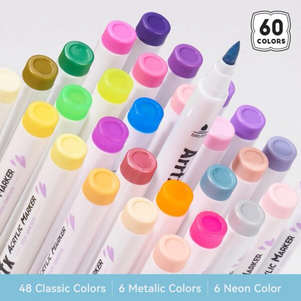 Arrtx 60 Regular Colors Acrylic Marker Brush Tip - Image 4