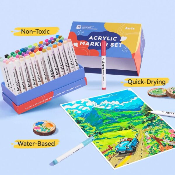Arrtx 60 Regular Colors Acrylic Marker Brush Tip - Image 9