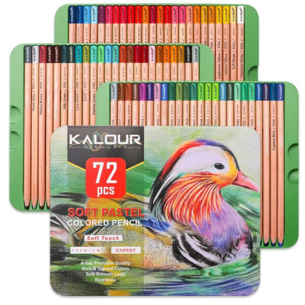 KALOUR 72pcs Soft Pastel Colored Pencils in tin box