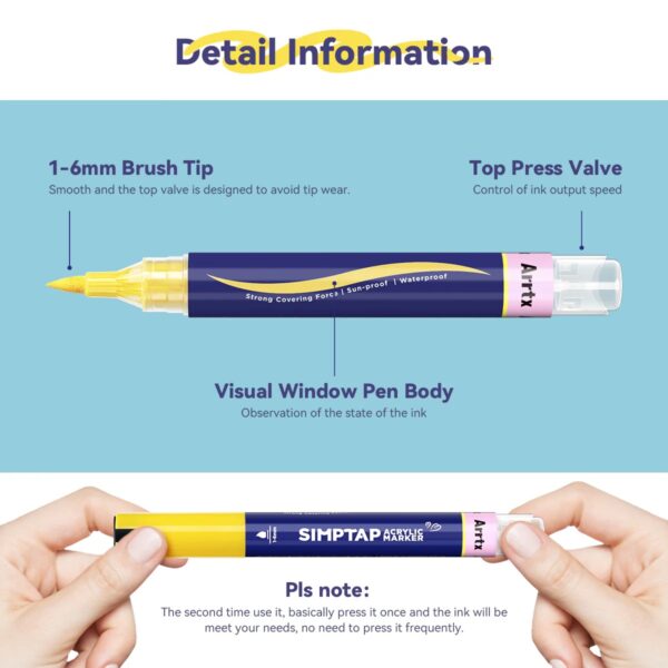 Arrtx Simptap Acrylic Marker 24 Colors Top Valve Action Paint Pen - Image 3