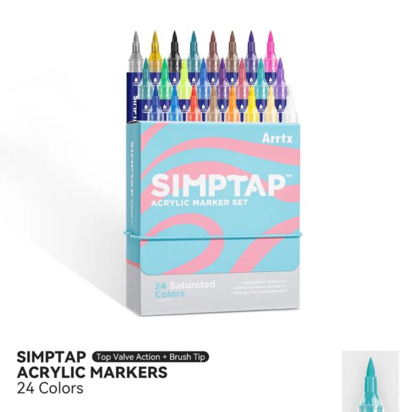 Arrtx Simptap Acrylic Marker 24 Colors Top Valve Action Paint Pen