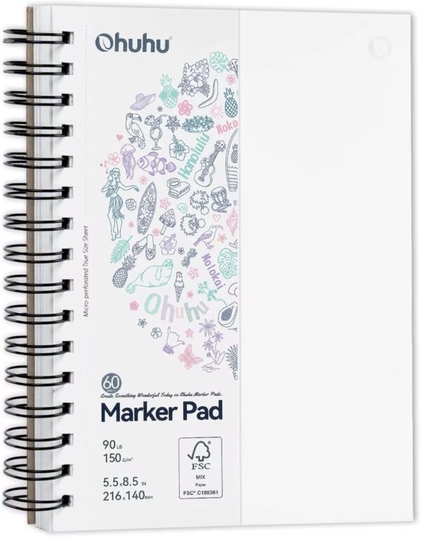 Ohuhu Double Sided Marker Pad Bleedproof 8.5″x5.5″ Spiral Bound - Image 6