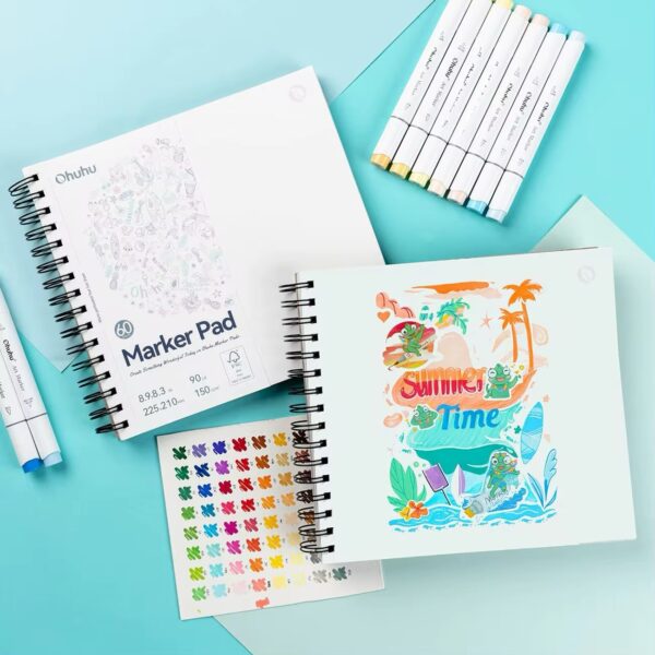 Ohuhu Double Sided Marker Pad Bleedproof 8.9″x8.3″ Spiral Bound
