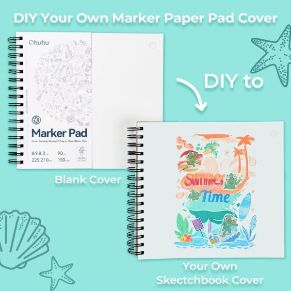 Ohuhu Double Sided Marker Pad Bleedproof 8.9″x8.3″ Spiral Bound - Image 2