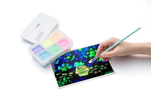 HIMI 23ML 6 FLUORESCENT COLORS GLOW IN THE DARK GOUACHE PAINT SET