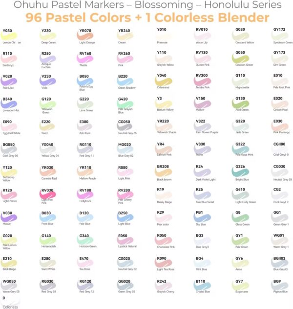 Ohuhu Honolulu 96 Pastel Colors Alcohol Art Markers – Sweetness & Blossoming - Image 2