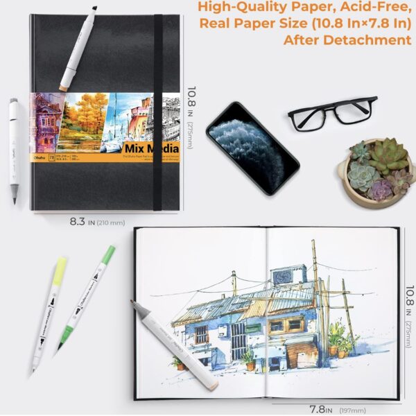Ohuhu Mix Media Pad - 10.8"x8.3", 120 llb/200 GSM Heavyweight Papers, 78 Sheets/156 Pages - Image 5